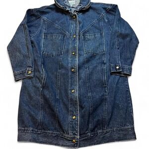Vintage 80s Venezia denim  western‎ trench jacket size large with hidden hood